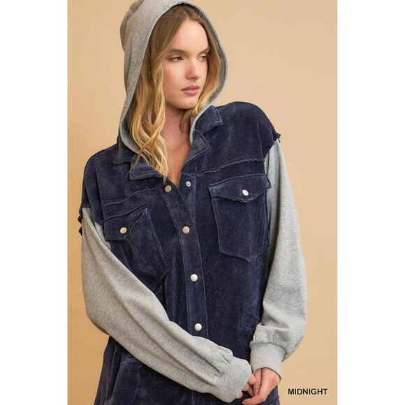 Umgee Contrast Hooded Chenille Jacket - Picture 5 of 5